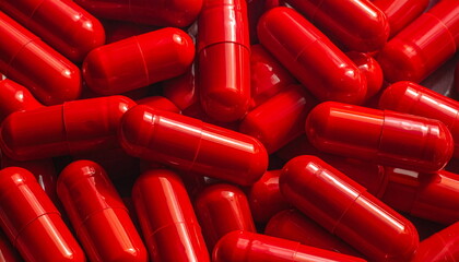Vibrant red Capsules Representing Health and Medicine