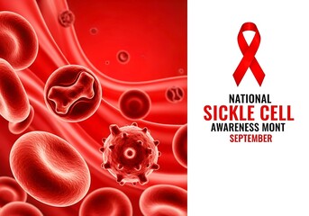National sickle cell awareness month september with red blood cells