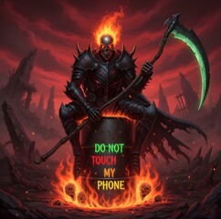 Demon skull on fire halloween art