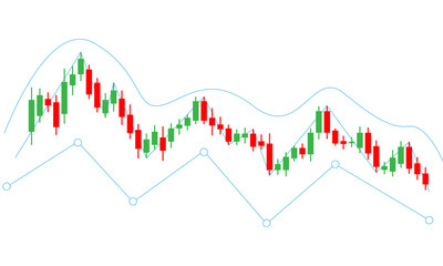 Red and green candlestick chart isolated on transparent background