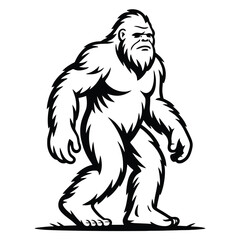 Obraz premium Bigfoot creature standing full body illustration. Legend myth folklore cryptid. Ape like mammal hairy monster.
