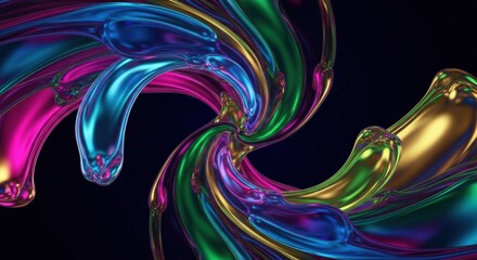 Vibrant swirling liquid metal abstract art