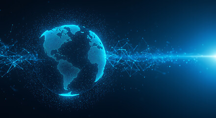 Glowing blue digital globe with network connections