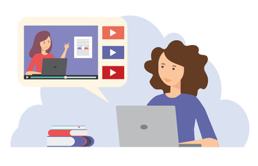 student watching online course webinar on laptop computer