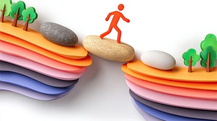 Leadership growth Creative Illustration of Overcoming Obstacles with Paper Art Design inspirational artwork for transformation and self development