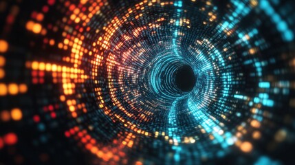 Obraz premium A vibrant, abstract visualization of a swirling tunnel made up of colorful lights, conveying a sense of depth and movement.