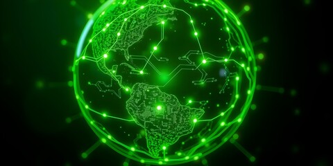 Premium Stunning Futuristic Earth with green circuits symbolizing sustainability 