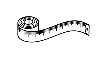 Illustration of a measuring tape, rolled up and partially extended.