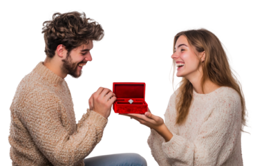 Romantic Proposal Scene with Man Offering Ring Highlighting Devotion and Emotional Bond isolated on transparent background PNG