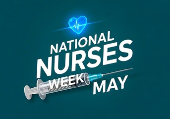 National nurses week may celebration with syringe and heart symbol