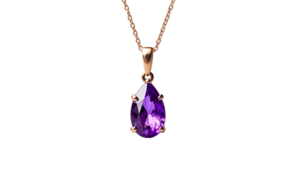 Elegant gold chain necklace with a teardrop-shaped purple gem pendant
