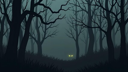 Obraz premium Minimalist Eerie Woodland Silhouette with Glowing Eyes