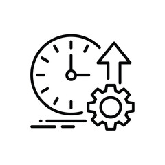 Clock with upward arrow and gear symbol representing time management and efficiency
