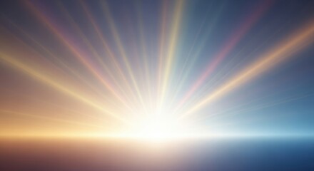 Brilliant sunburst radiating light across a colorful pixelated sky at dawn or dusk