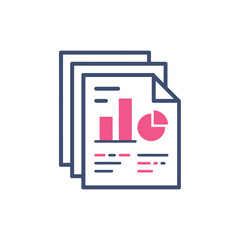 Flat design illustration of financial report with charts and graphs on paper documents