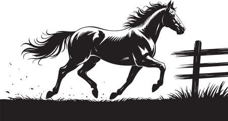 Galloping horse black silhouette vector illustration.