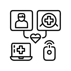 Digital healthcare connection doctor patient laptop and remote monitoring iconography