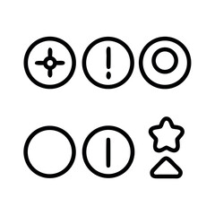 Collection of simple black and white circular and geometric icons on a white background