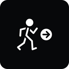 Simple white stick figure running towards a directional arrow on a black background