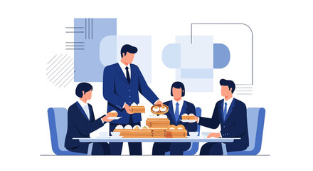 Business lunch with dim sum catering featuring team collaboration and corporate dining experience