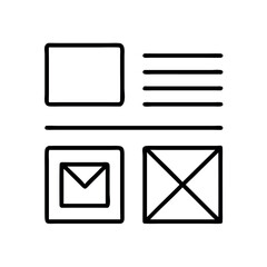 Minimalist icon set representing content layout and communication elements