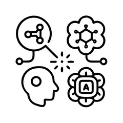 Conceptual illustration of artificial intelligence and human cognition interacting