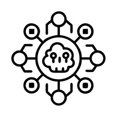 Abstract representation of a cyber threat network with a skull at its core