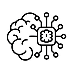 Stylized icon of a human brain merging with a microchip for artificial intelligence concepts
