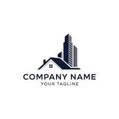 Real Estate Company Logo Template with Modern Buildings.