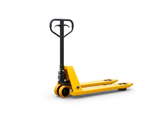 Bright yellow pallet jack ready for heavy lifting and efficient warehouse operations, showcasing industrial strength and reliable logistics tools for shipping and delivery.