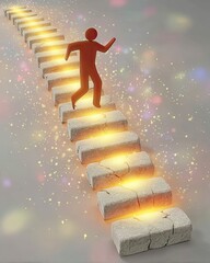 Motivational journey Surreal Figure Ascending Glowing Stone Pathway Amidst Magical Atmosphere fail forward faster illustration for resilience and success