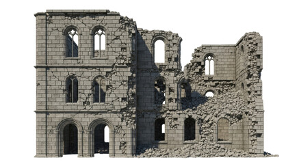 Isolated medieval stone building ruins, ancient abandoned structure against the sky, history