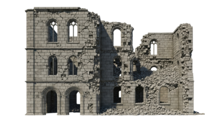 Isolated medieval stone building ruins, ancient abandoned structure against the sky, history