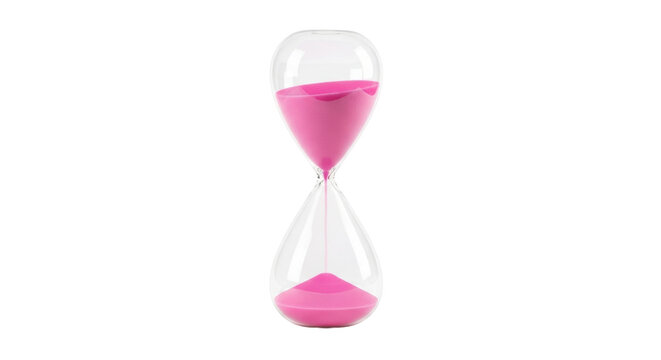 Isolated hourglass with pink sand representing time running out or timing a task isolated
