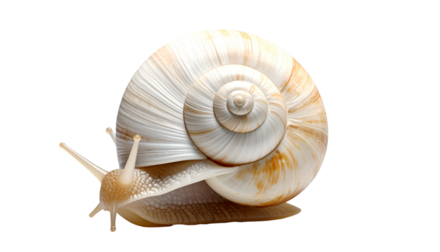 Close-up of a snail with a spiral, pearlescent shell - Powered by Adobe
