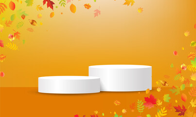 Poster And Podium And Autumn Leaves