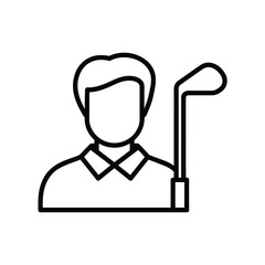 Simple line art icon of a golfer with golf club ready to play