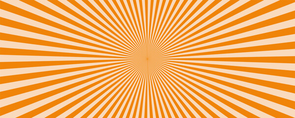 Psychedelic radial background with orange sun rays pattern. Abstract groovy design with bold rays. Perfect for posters, covers, or digital retro art.