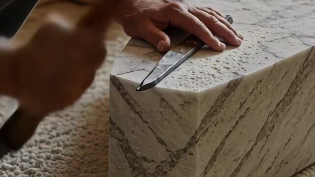 Crafting stone into art through chiseling and shaping techniques