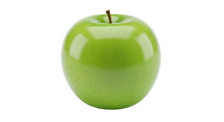 Isolated Granny Smith apple, shiny fresh fruit with stem, vibrant green, healthy food