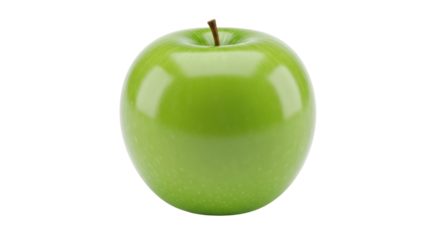 Isolated Granny Smith apple, shiny fresh fruit with stem, vibrant green, healthy food