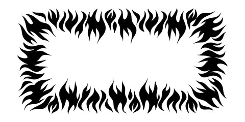 flame fire border frame silhouette template isolated on white background, png, ai generated