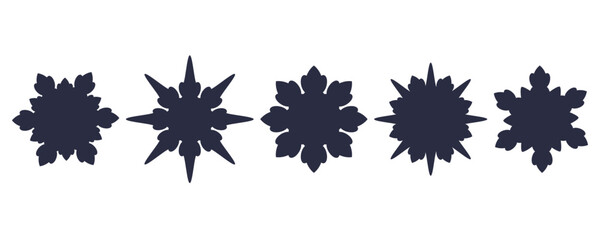 Set of Snowflakes silhouette. Snow symbols isolated on white and black background. Snowflake icons. Hand drawn doodles winter elements for Christmas cards, backgrounds, packaging, decoration. Vector