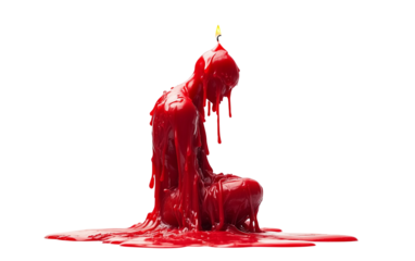 Surreal Red Candle Depicting Human Figure Dripping Wax Symbolizing Fragility and Passage of Time isolated on transparent background PNG