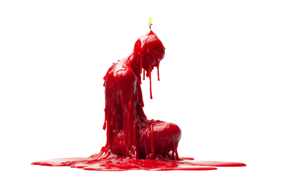Surreal Red Candle Depicting Human Figure Dripping Wax Symbolizing Fragility and Passage of Time isolated on transparent background PNG