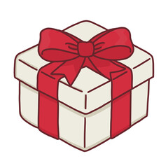 Cute Christmas Gift Box with Red Ribbon Bow Illustration