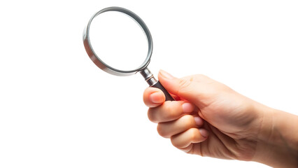hand holding magnifying glass isolated on white background, png, ai generated