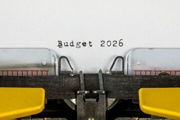 Budget 2026 - written on an old typewriter	
