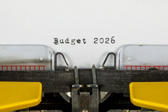 Budget 2026 - written on an old typewriter	