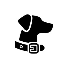 Silhouette of a dog’s head wearing a collar, representing pet ownership, animal care, and domestic companionship.
